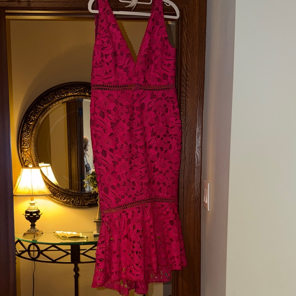 NICHOLAS Fuchsia Lace Midi Dress